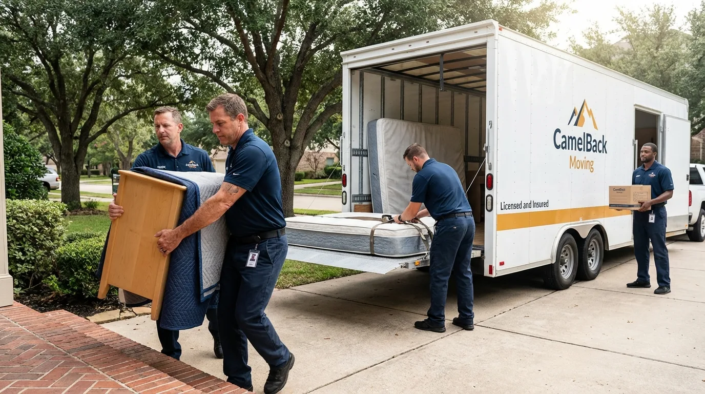 Crew loading residential truck for cross-state move from Norway, ME